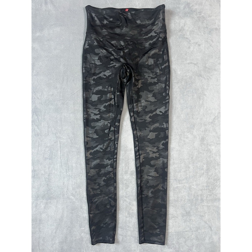 Spanx Women's Black Gray Camo Leggings Medium Slimming Stretch Pull On